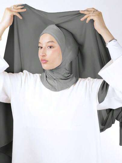 1set Women Classic Casual Pullover Instant Chiffon Women Hijab, Solid Color Soft, Breathable Modal Fabric Neck Gaiter, Versatile Head Wrap, Suitable For Daily Use For Dress