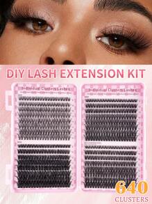 640 DIY D-Curler Eyelash Book, Super Curler Eyelash Extension Set, Multi-Style Eye Makeup Suitable For Beginners, 10-16mm Mixed Length, Natural, Cluster, Fluffy, Dense, Mixed Style, Self-Adhesive, Reusable