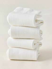 1/4 Pair White Simple Women Breathable Moisture-Wicking Casual Mid-Calf Socks For Spring/Summer, Fall