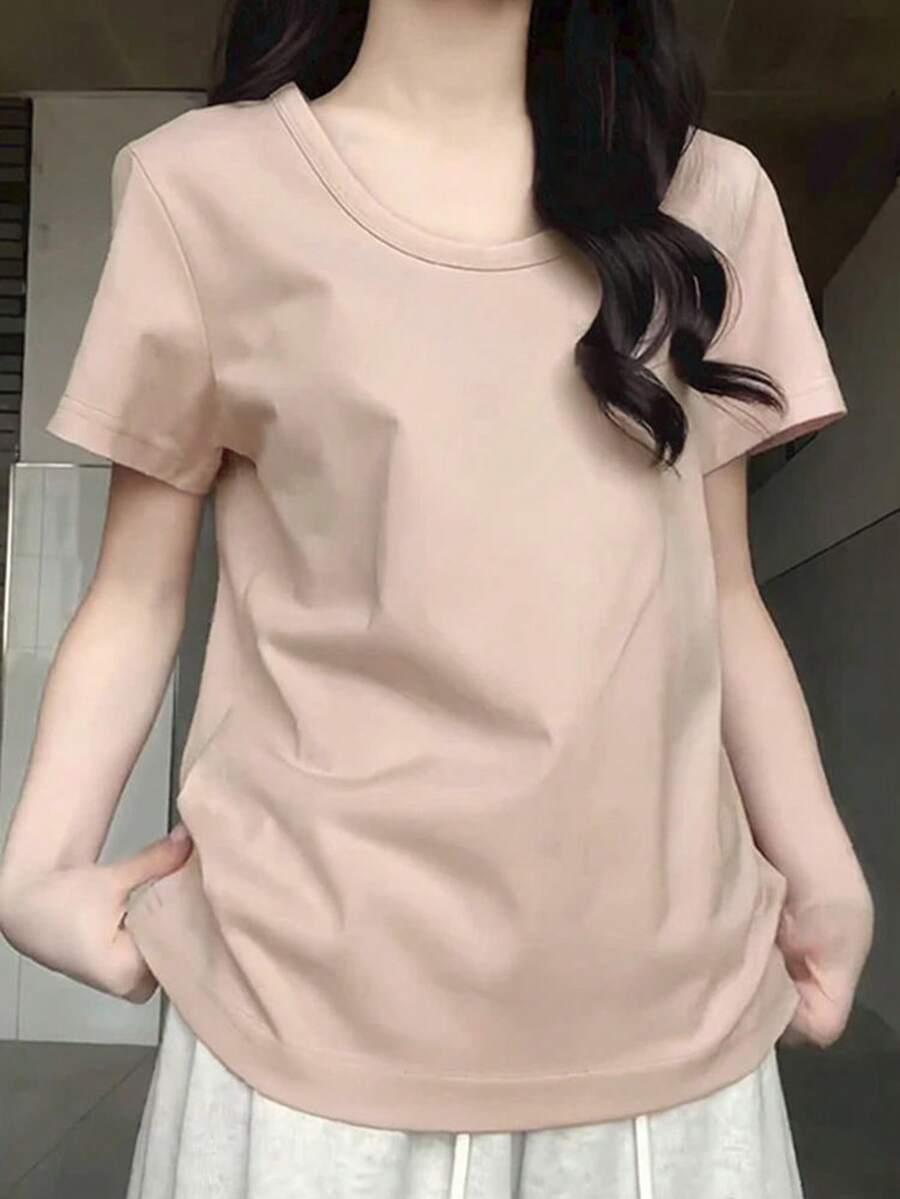女士宽松半袖上衣，适合夏季休闲穿着 - 粉色 - 查看 1