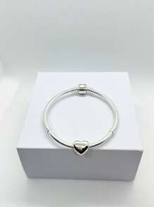1 pièce Tout nouveau bracelet base carré élégant simple de 2025 pour femmes avec fermoir à mors de serpent, avec perles de charme en forme de cœur. DIY pour un port quotidien, convient pour un pendentif de charme, cadeau d'amour parfait, cadeau de fête, cadeau d'anniversaire
