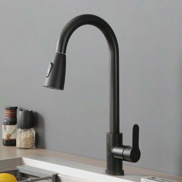 Stainless Steel Kitchen Faucet Single Hole Pull Out Spout Kitchen Sink Mixer Tap Stream Sprayer Head 360 Rotation Faucet