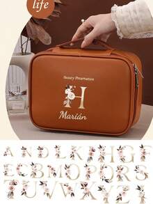 1pc Personalized Cosmetic Storage Bag With 26 Letter Pattern & Customizable Text, Large Capacity, Premium Makeup Organizer, Niche Design, Versatile, Practical, Minimalist, Vacation Atmosphere, Birthday Gift