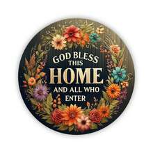 1pc Wooden God Bless This Home And All Who Enter Welcome Sign, 20x20cm Round, Wreath Design, Wall Hanging Decor For Front Door, Porch And Entryway, Entrance Art | Decorative Sign | Wooden Structure, Home Decor, Hole Style Random - Multicolor - View 4