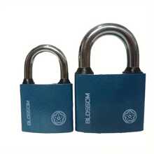 1pc Plum Blossom Copper Core Padlock - Blue Powder-Coated Solid Iron Lock, Rust-Proof, Anti-Theft, Anti-Pry, Suitable For Outdoor Gates, Dormitory Cabinets