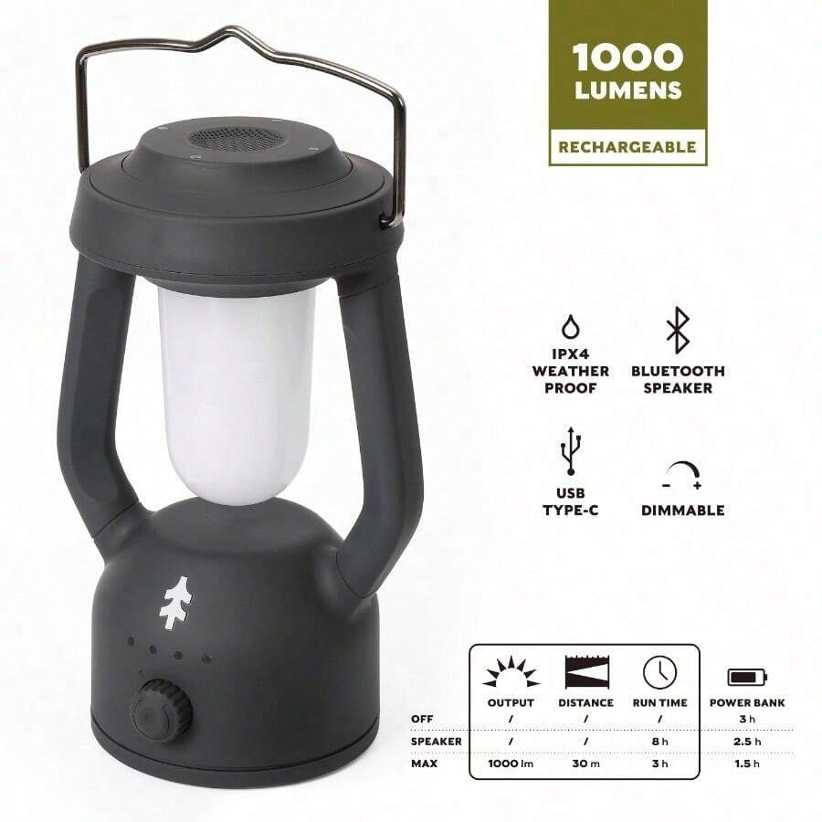 Swiss Tech Rechargeable LED Lantern With Bluetooth Speaker, IPX4 Weatherproof, Dimmable, 1000 Lumen - 1 - View 1