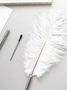 1pc Party Feather Pen, Stainless Steel Banquet Touch Pen, Wedding Signing Pen, Decoration For Western Wedding Guest Book, Back To School Season - Multicolor - View 1