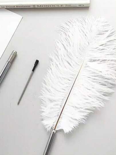 1pc Party Feather Pen, Stainless Steel Banquet Touch Pen, Wedding Signing Pen, Decoration For Western Wedding Guest Book, Back To School Season