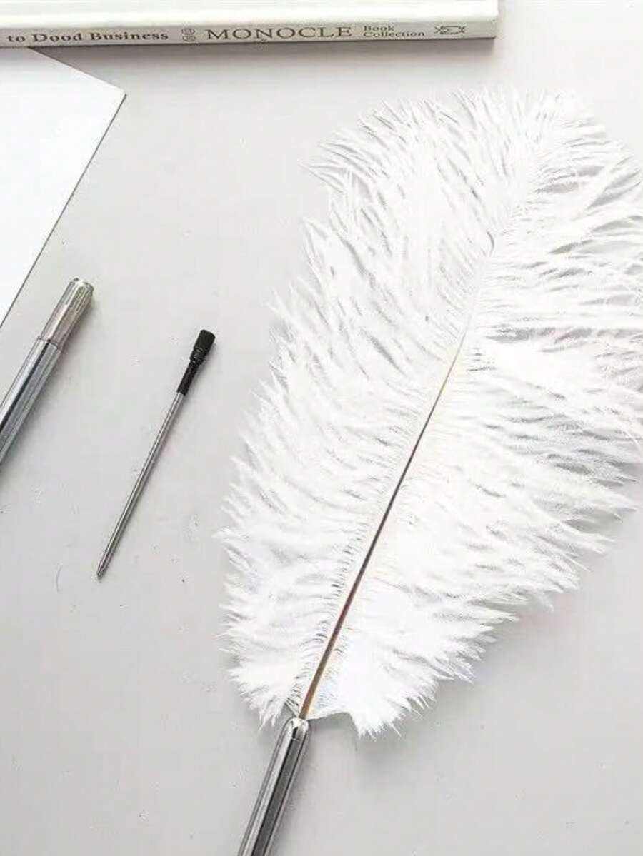 1pc Party Feather Pen, Stainless Steel Banquet Touch Pen, Wedding Signing Pen, Decoration For Western Wedding Guest Book, Back To School Season - Multicolor - View 1