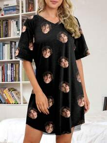 Customized Sleep Dress, Personalized With Large Portrait, Funny Patterns, Idol, Party & Holiday Vibe - Multicolor - View 4