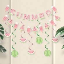 Summer Watermelon Garland, Outdoor Indoor Holiday Beach Party Birthday Decoration Banner
