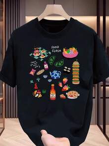 Camiseta de algodón de manga corta unisex con estampado de moda para hombres - Negro - Ver 2