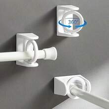 2-Piece Set Of 360 ° Rotatable Telescopic Rod Holder, Non Drilling Strong Adhesive Hook, Towel Rod Shower Curtain Rod Bracket - 2個 - 查看 1