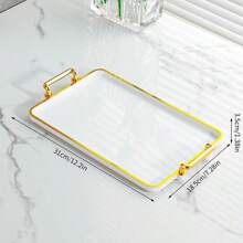 1pc Elegant Gold-Rimmed PS Plastic Tray Set - Multipurpose Rectangular Trays Suitable For Kitchen, Dining Room, Living Room - Great For Tea, Snacks, Candy, Bread - Perfect For Weddings, Gifts, Birthday Events