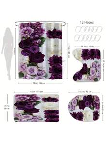 1/3/4 Stück Lila Rose bedruckter Badezimmerteppich Set, waschbarer Badezimmerboden Teppich, beinhaltet Badematte, U-förmige Toilettenvorlage - geeignet für Valentinstag, Halloween, Weihnachtsdekoration und Urlaubsgeschenke Badezimmerdekoration