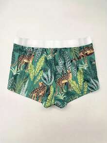 Men's Jungle Animal Print Drawstring Swim Trunks - Tight Geometric Pattern Beachwear, Adjustable Waistband, Breathable Quick-Dry Fabric Suitable For Swimming And Poolside Leisure, Swimsuit - Grey - View 3