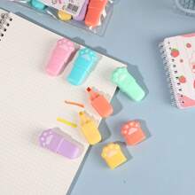 Set di 6 mini evidenziatori a forma di zampina di gatto a forma di macaron, con colori morbidi per la protezione degli occhi, essenziali per la marcatura/decorazione manuale degli studenti, strumento per revisione esami/prendere appunti, design portatile! Ritorno a scuola