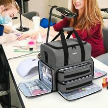 Double Layer Nail Polish Organizer - For 80 Bottles (15 Ml - 0.5 FL.Oz) And UV Nail Lamp, Nail Polish Bag With 2 Detachable Pockets (Only Bag), Brevettato, Purple - 灰色的 - 查看 9