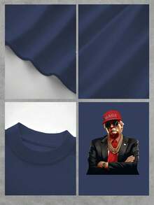 Stylish Heavy Cotton Men's TShirt, 220gsm Pure Cotton, Unique Donald Trump Rapper Design, Perfect For Casual Wear, Ideal For Men Who Appreciate Bold Fashion Statements, A Great Gift Choice. - Màu xanh lam - Xem 4
