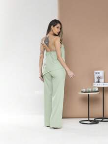 Asymmetric Blouse Set With Elegant Palazzo Pants C3142 - Mint Green - View 4