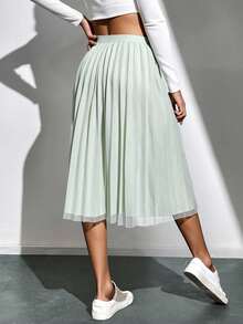 Falda midi dama mujer tejido mesh gllitter suave decorativo pretina elástica bajo recto semi plisado cómodo girly chic día noche fiesta concierto vacaciones calor primavera verano calle concierto cumpleaños - verde menta - Ver 2