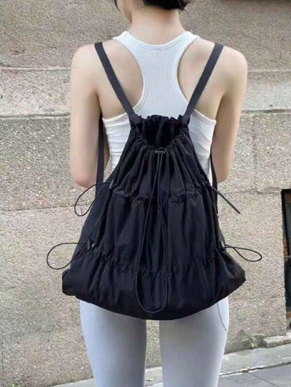 Latest White Drawstring Women Backpack, Korean Style Lightweight Nylon Waterproof Bag With Shoulder Strap, Suitable For Outdoor Sports, School, College, University, Traveling, Hiking, Office, Fashion, Perfectly Matching With Backpack Accessories