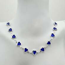 Women's Colorful Heart Necklace + Bracelet And Earrings Set In 925 Silver Plated - Dark Blue - View 4