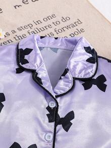 Baby Girls' Bow Print Short Sleeve Shorts Set, Spring/Summer - Lilac Purple - View 4