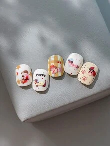 1 件可爱腊肠犬和樱桃心指甲贴纸 - 彩色 - 查看 4
