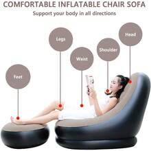 PVC Flocked Inflatable Sofa With Footrest, Suitable For Home And Outdoor, Thick Air Cushion Recliner Sofa Bed, Foldable Patio Lounge Sofa For Relaxing Nap, Camping Equipment - Multicolor - View 6