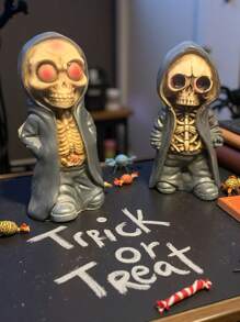 1 Stück neuer stehender Skelett Dekoartikel für Halloween, kreativer Horror Maske Menschliche Resin Figur, Schulmaterial, Rückkehr zur Schule
