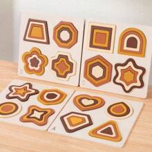 Juego de rompecabezas tridimensional de ensamblaje con tablero y formas de madera para la educación temprana de niños, para interacción entre padres e hijos, y entrenamiento del pensamiento lógico y la coordinación