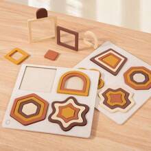 Juego de rompecabezas tridimensional de ensamblaje con tablero y formas de madera para la educación temprana de niños, para interacción entre padres e hijos, y entrenamiento del pensamiento lógico y la coordinación