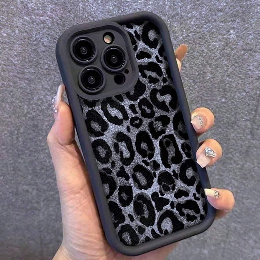 1 Stück Leoparden-Muster personalisierter und luxuriöser, süßer minimalistischer europäischer und amerikanischer Stil schöner Mode Frosted schwarz Lens Rahmen Farbverlauf Design Vollschutz weiche Handyhülle kompatibel mit Apple/Redmi/Transsion/Infinix/NOTE Smartphones wasserdicht stoßfest kratzfest