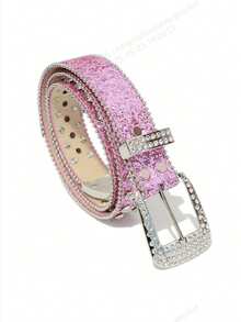 Cinturón con remaches y adornos de rhinestone, minimalista y práctico multifuncional - Rosa - Ver 2
