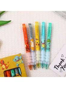 pokemon Stylos gel de pression kawaii Pikachu Pokémon, paquet de 5 pièces, pointe 0,5 mm, noirs. Fournitures scolaires et de bureau, cadeau de fête