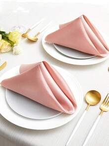6pcs Washable Polyester Linen Dinner Napkins, Satin Square Soft & Smooth Napkins For Banquet, Wedding, Christmas, Thanksgiving Decoration - Coral Pink - View 5