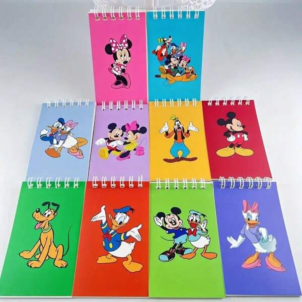Disney 10 pezzi Taccuino a spirale Disney Mickey Minnie, personaggi dei cartoni animati Mickey, Minnie, Paperino, Paperina, blocco note mini, colori assortiti, ideale per appunti e regali per le vacanze, per forniture scolastiche, ritorno a scuola
