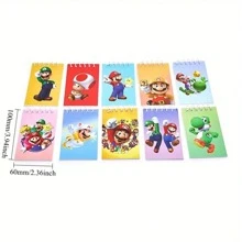 SuperMario 14 Stück/Set Mini Notizbuch mit 10 Cartoon Motiven und ausziehbarem Kugelschreiber, linierter Notizblock, kreatives mehrfarbiges Schreibwarengeset für Büro, Schule, Lernen, Notizen und Weihnachtsschulbedarf, Schulanfang