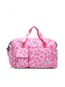 1 pieza Nueva bolsa de viaje de gran capacidad, bolsa de equipaje de viaje corto, bolsa de gimnasio, bolsa deportiva con estampado de leopardo, bolsa casual para mujer para maternidad, alta del hospital, vacaciones, impermeable, bolsa de ocio con compartimento separado para zapatos, bolsa para la escuela, accesorios escolares - Rosa - Ver 4