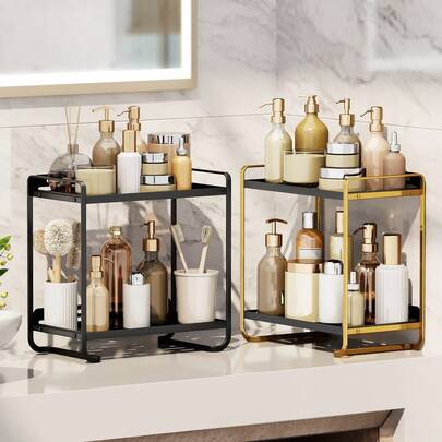 Stylish Metal 2 - Tier Storage Rack For Bathroom Vanity - Ideal For Organizing Toiletries, Skincare, & Beauty Tools - Sturdy, Durable, Space - Saving, Easy - Assembly, Modern - Design, Rust - Resistant, Multifunctional, Decor - Enhancing, Compact Organizer Back To School Bathroom Accessories