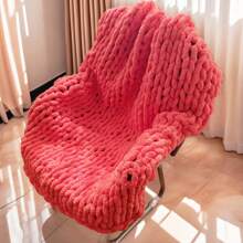 1Pc Chunky Knit Throw Blanket Measuring 40*52Inch, Made With Thumb Yarn Suitable For Arm Knitting, Knit Throw Is Perfect For Livingroom Decor Or Bohemian Styling. It Features A Thick Yarn Knit Blanket Suitable For Sofas Or Beds (Multicolor)