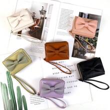 1pc Korean Style Bow Design Short Wallet Fashion Minimalist PU Leather Tri-Fold Coin & Card Purse Suitable For Girls Women Office Ladies Great For Work Business Trip Commuting Outing Travel