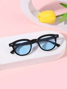 1 件装 4-8 岁男孩女孩亚克力休闲小方框黑色时尚眼镜，适合节日出游和日常装扮