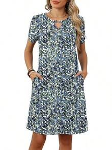 Vestido de verano para mujeres 2025 con mangas cortas, vestido estilo línea A con bolsillos - Blanco - Ver 2
