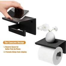 New  Matte Black Toilet Paper Holder  Shelf & 4 Towl Sticky Hooks, Self-Adhive Or Screw Mount Toilet Paper Roll Tissue Holder, SUS 304 Stainls Steel, Rustproof For RV& Bathroom Home - 黑色層架+4個掛鉤 - 查看 6