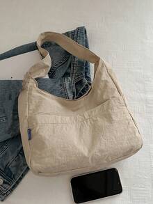 超大容量女士布艺单肩包，休闲百搭手提包 - 卡其色 - 查看 6