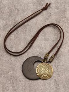 1 件复古木质吊坠项链，1 件简约复古圆形木质吊坠长项链，艺术风格毛衣链多功能配饰，适合作为送给长辈和母亲的新年礼物