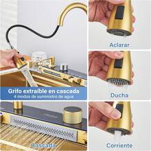 Tarjas Para Cocina Acero Inoxidable Oro cepillado, 75 * * 21cm Fregadero de Cocina coníble Grifo y Accesorios, Fregaderos De Cocina con Dispensador para Baño, Cocina, Bar - Pago 80*45 - Ver 7