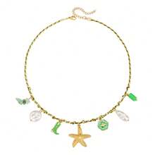 1 pezzo Collana con pendente in acciaio inossidabile colorata e carina a tema marino con stella marina, tartaruga e sole, adatta per amici, ragazze o regali, collana dell amicizia a tema oceanico - Multicolore - Visualizzare 20